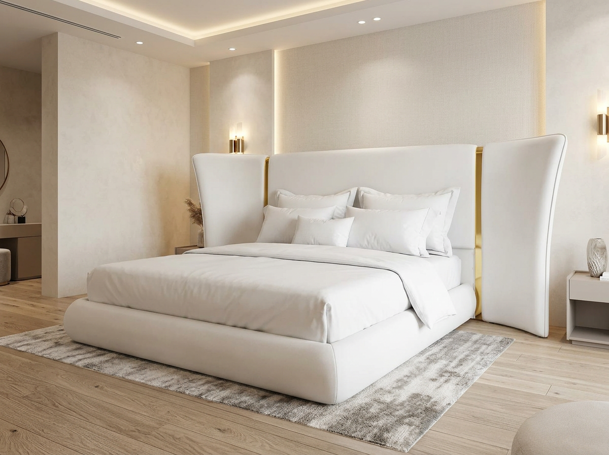 Ivory Wing Panel Bed